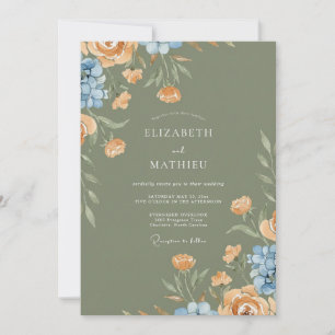 Invitación Boda de albaricoque oliva ranúnculo eucalipto