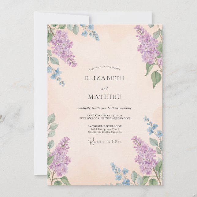 Invitación Boda de Albaricoque Periwinkle Wisteria (Anverso)