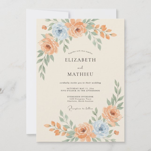 Invitación Boda de Albaricoque Pizarra Ranunculus Eucalipto (Anverso)