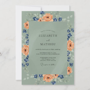 Invitación Boda de albaricoque, ranúnculo y eucalipto naval