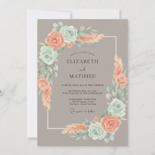 Invitación Boda de albaricoque taupe Pampas Eucalipto