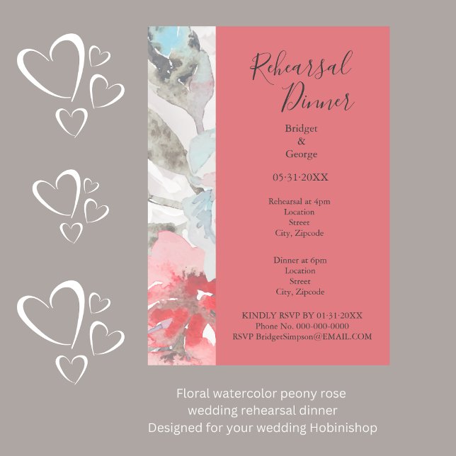 Invitación boda de albaricoques de ensayo y peonía floral pas (Floral watercolor peony rose 
wedding rehearsal dinner
Designed for your wedding Hobinishop)