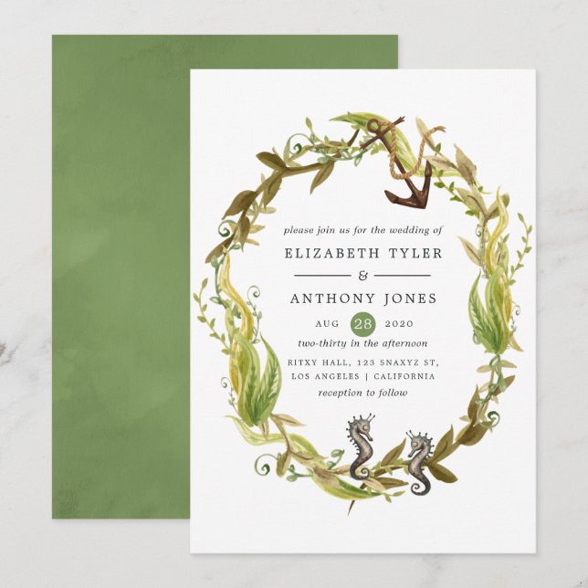 Invitación Boda de algas marinas acuáticas (Anverso / Reverso)