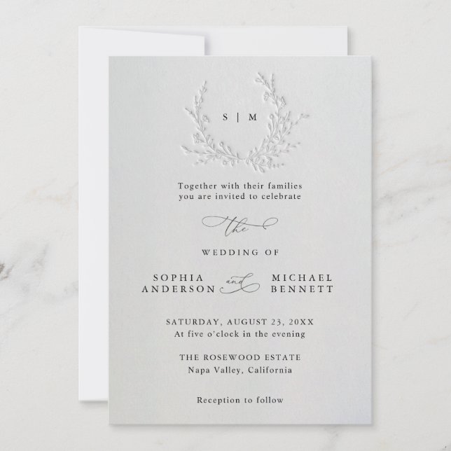 Invitación Boda de algodón con relieve hundido falso minimali (Anverso)