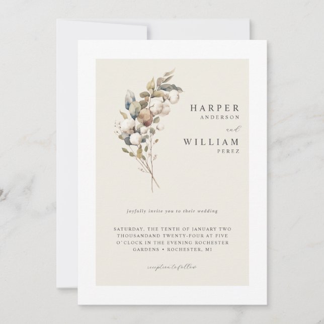 Invitación Boda de algodón orgánico y eucalipto (Anverso)