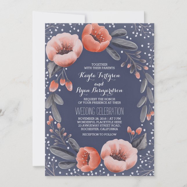 Invitación Boda de aliento de floral de marina para bebé (Anverso)