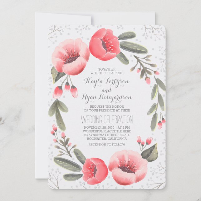 Invitación Boda de aliento del bebé de floral rosa (Anverso)