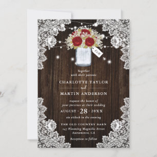Invitación Boda de aliento del bebé de Rústica Rosa Roja de M