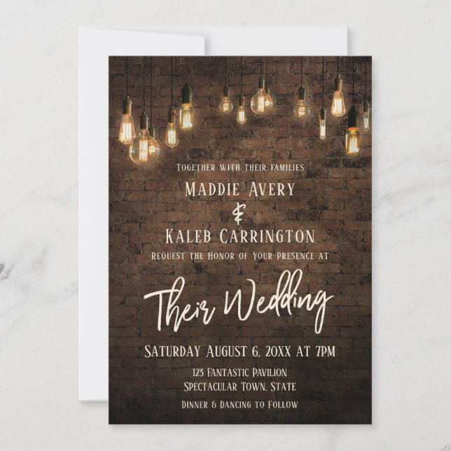 Invitación Boda de Allison v3 Brick Edison Lights (Anverso)