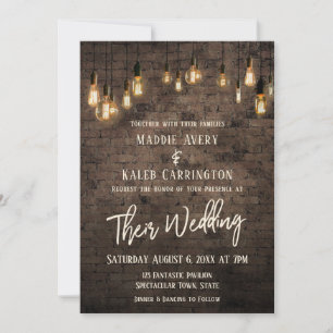 Invitación Boda de Allison v4 Brick Edison Lights