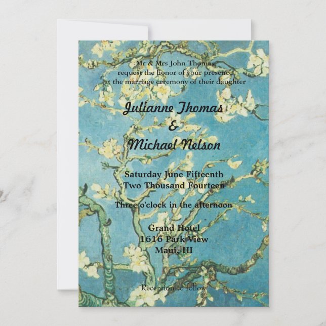Invitación Boda de almendra floral azul (Anverso)