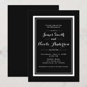Invitación Boda de Alta Costura Chic Elegante en Blanco y Neg