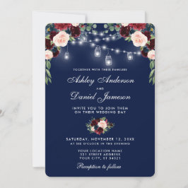 Invitación Boda de alumbrado floral de color azul borgoña