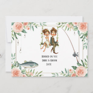 Invitación Boda de amante de la pesca con caña y flores 