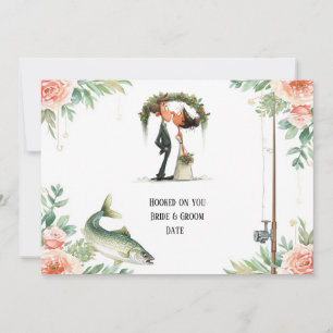 Invitación Boda de amante de la pesca con caña y flores