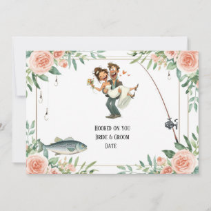 Invitación Boda de amante de la pesca con caña y flores 