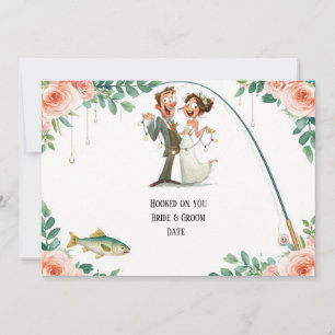 Invitación Boda de amante de la pesca con caña y flores
