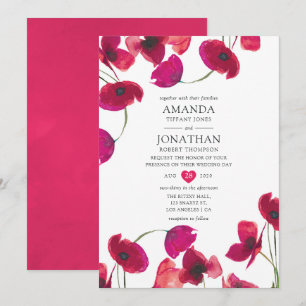 Invitación Boda de amapola acuarela roja