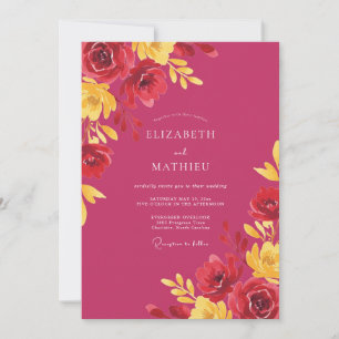 Invitación Boda de amapola amarilla magenta