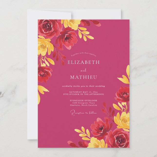 Invitación Boda de amapola amarilla magenta (Anverso)