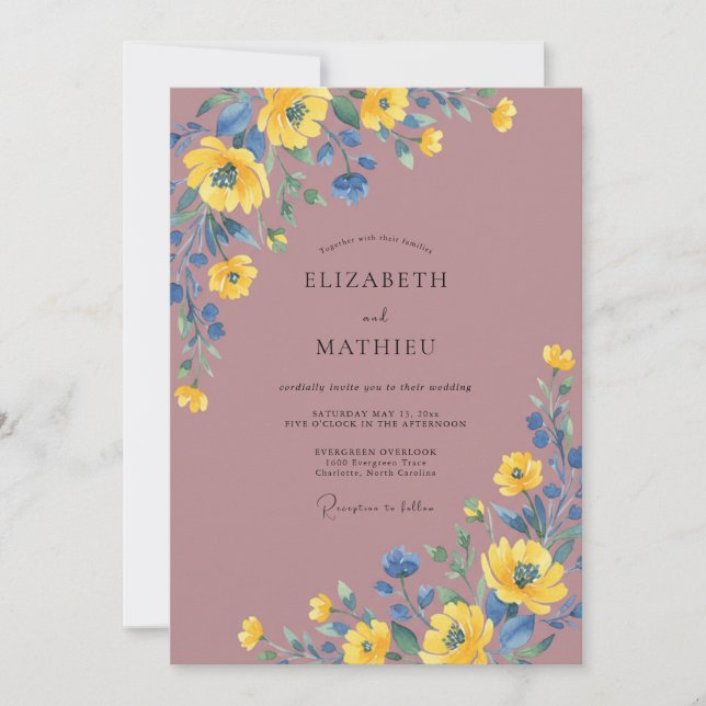 Invitación Boda de Amapola Amarilla Malva (Anverso)