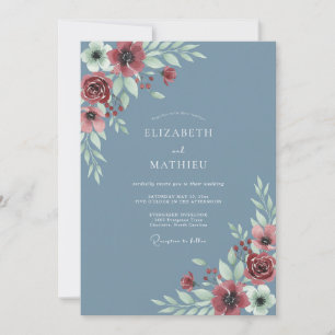 Invitación Boda de amapola azul acero