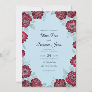 Invitación Boda de amapola azul de Borgoña