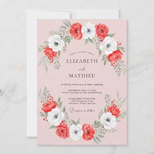 Invitación Boda de amapola blanca carmesí
