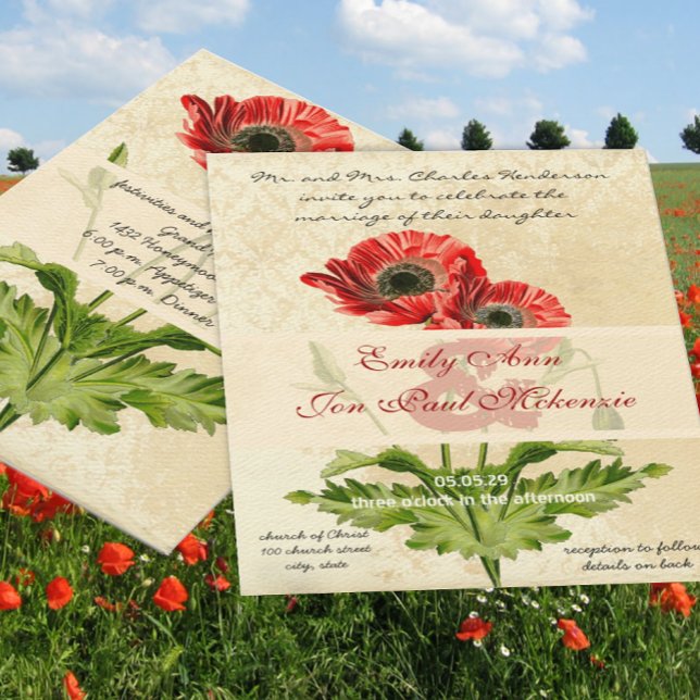 Invitación Boda de amapola botánica Damask con problemas (Subido por el creador)