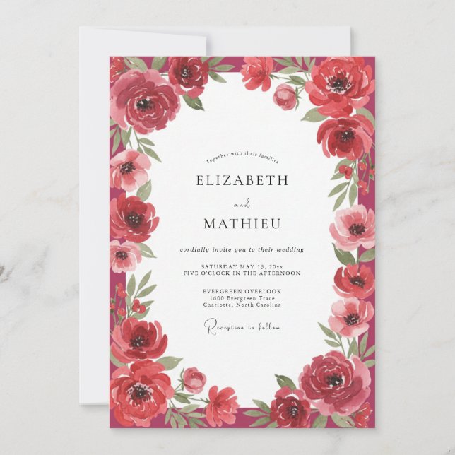 Invitación Boda de amapola carmesí (Anverso)