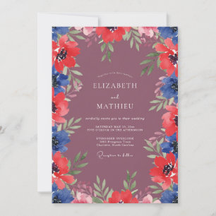 Invitación Boda de Amapola Cobalto Ciruela