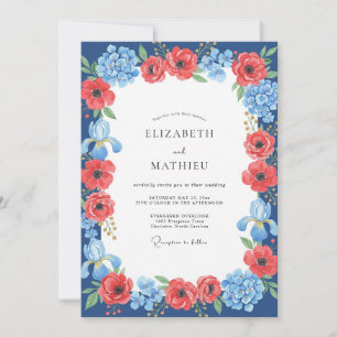 Invitación Boda de Amapola de Cobalto Carmesí