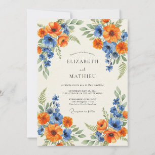 Invitación Boda de amapola de cobalto naranja atemporal