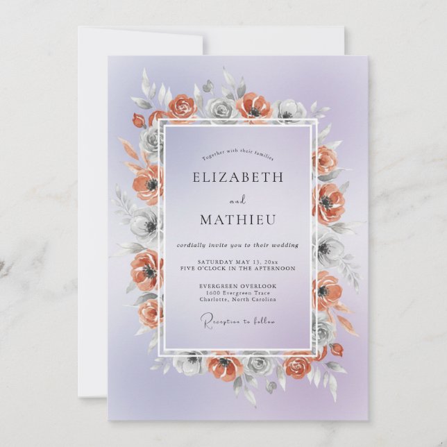 Invitación Boda de amapola de cobre Periwinkle (Anverso)