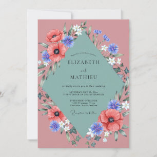 Invitación Boda de amapola de coral y aciano