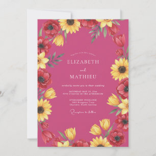 Invitación Boda de Amapola de Girasol Magenta