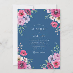 Invitación Boda de amapola de pizarra magenta