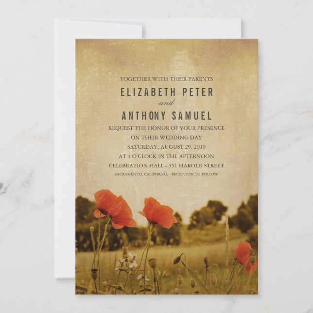 Invitación Boda de amapola de un país ruso único creativo (Anverso)