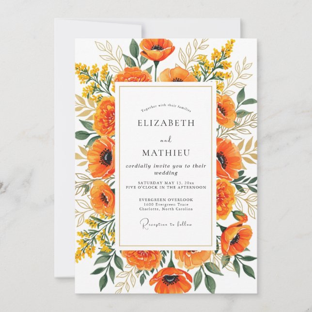 Invitación Boda de amapola de verano resplandeciente de manda (Anverso)
