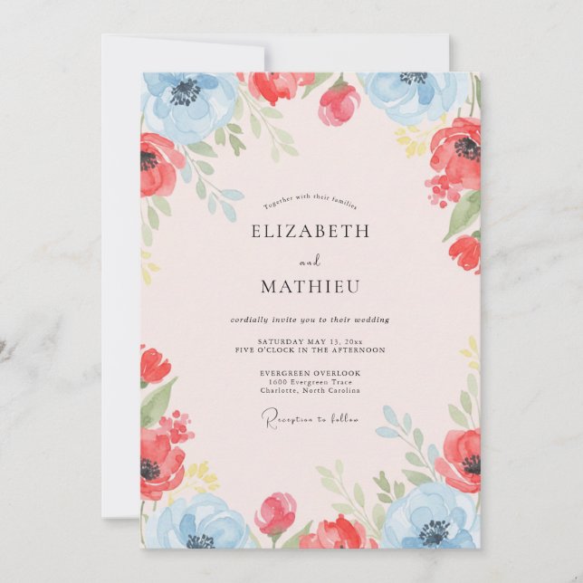 Invitación Boda de amapola escarlata de coral (Anverso)