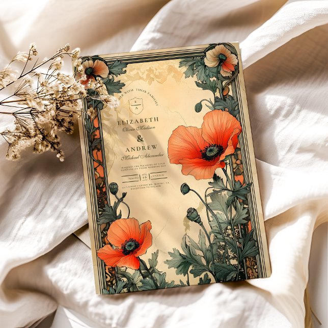 Invitación Boda de amapola floral Art Nouveau (Subido por el creador)