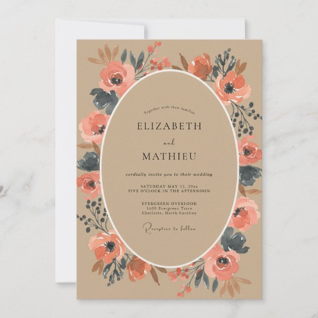 Invitación Boda de amapola gris coral (Anverso)
