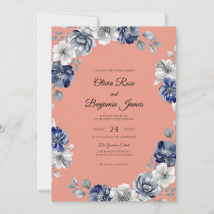 Invitación Boda de amapola índigo melocotón