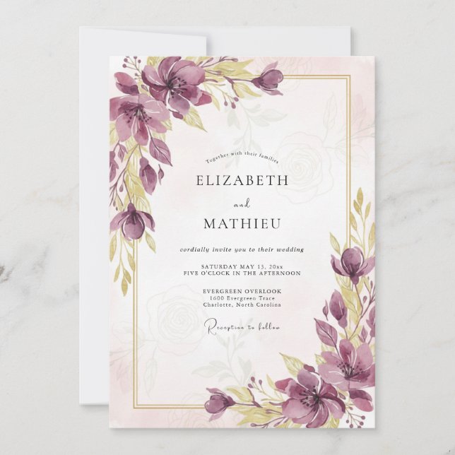 Invitación Boda de amapola lavanda ciruela (Anverso)