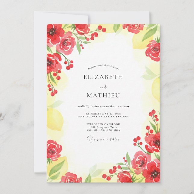 Invitación Boda de Amapola Limón Rojo (Anverso)