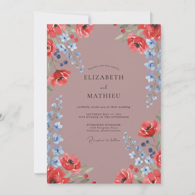 Invitación Boda de amapola malva polvorienta (Anverso)