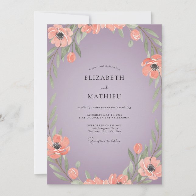 Invitación Boda de amapola melocotón malva (Anverso)