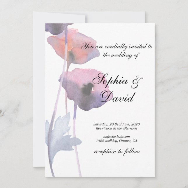 Invitación Boda de amapola morado (Anverso)