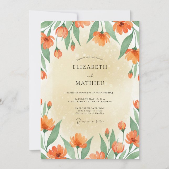 Invitación Boda de Amapola Naranja Quemada (Anverso)