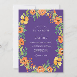 Invitación Boda de amapola naranja violeta botánica